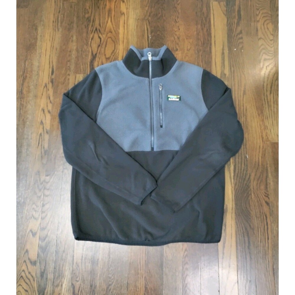 Vtg LL Bean Polartec 1/4 Zip Hoodie Mens Medium Fleece Pullover Gray Zip Pocket